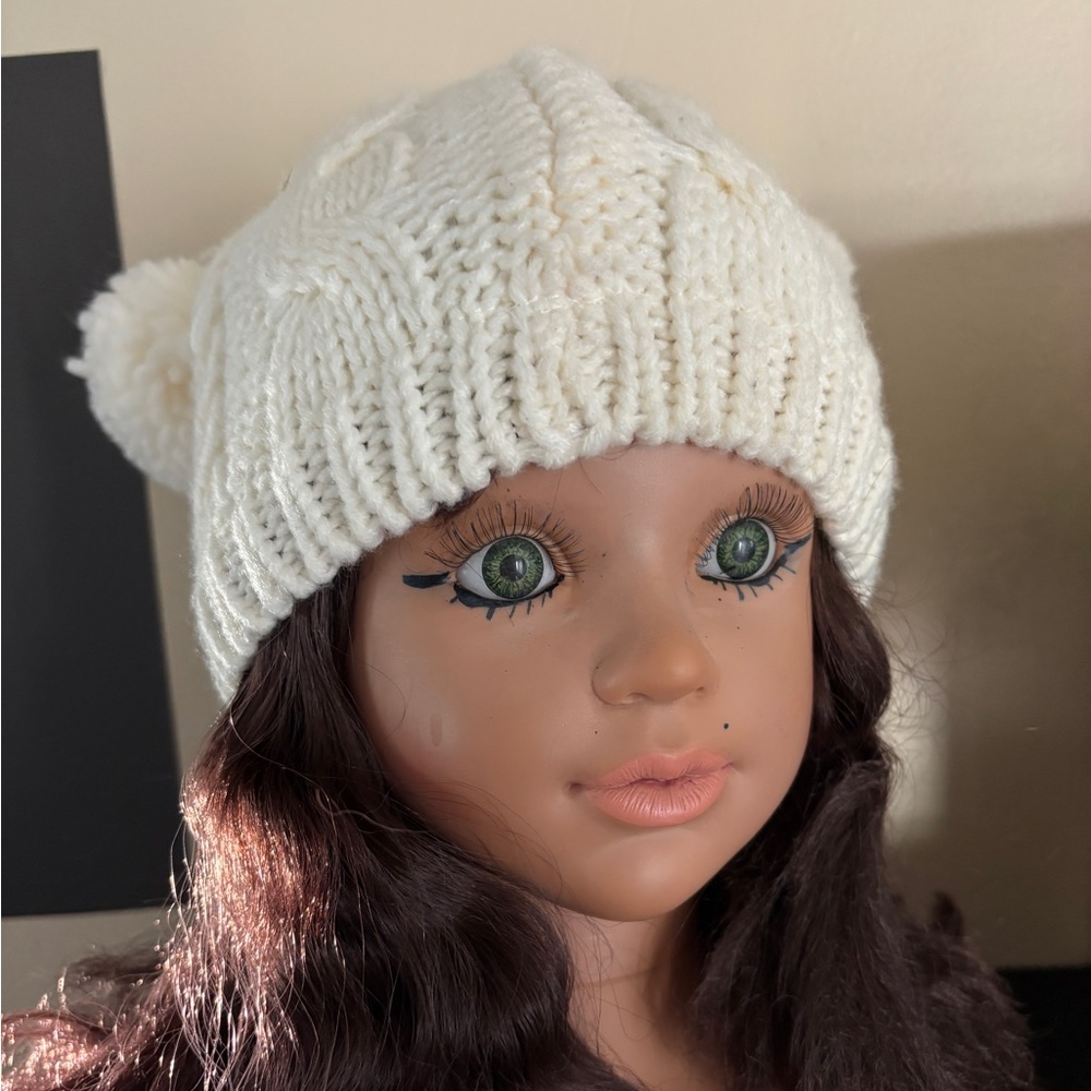Laura Ashley winter cable knit hat. Double Pom poms. Infant/toddler size 18-24 m